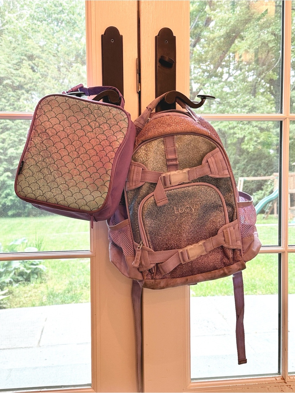 PBK ‘Lucy’ Purple Glitter Kids Backpack with Matching FlowFly Mermaid Lunchbox